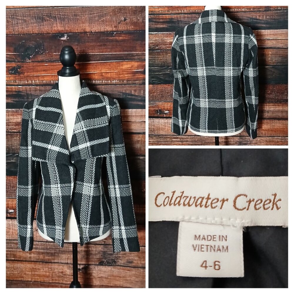 Coldwater Creek Jacket Blazer 4 6 Knit Plaid Wool Blend Shawl Collar